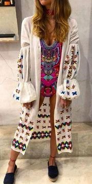 All Things MOCHI Madeleine Robe Embroidered Rainbow Cover Up Midi Shirt Dress