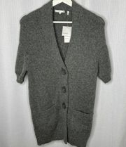 Vince Gray Varsity Short Sleeve Alpaca Wool‎ Cardigan