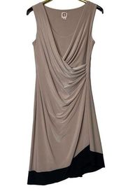 Anne Klein Size 10 Beige Asymmetric Drape Dress Faux Wrap Sleeveless