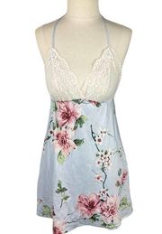 Blue Floral Silky Slip Dress