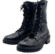 Schutz Maurissa Black Leather Lug Sole Lace-up Heeled Combat Boots Womens Size 8