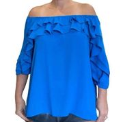 Worthington ocean blue off shoulder ruffle top size petite large