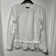 Banana Republic White Pullover Sweatshirt Peplum Eyelet Lace Womens Size XS