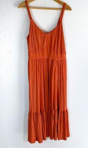 Torrid Midi Super Soft Tiered Dress Dyed Orange Sz 1