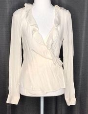 LINE + DOT XS CREAM WRAP LONG SLEEVED BLOUSE New