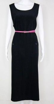 Talbots black sleeveless pockets maxi dress with button detail side slits, PL