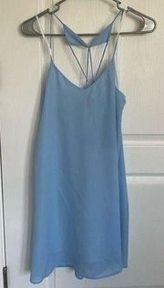 Blue flowy mini dress with strappy back