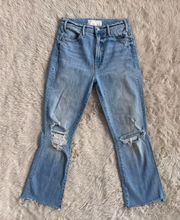 MOTHER Superior Denim The Hustler Ankle Fray Jeans in Rope’s End Wash Size 26