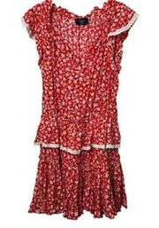 VICI Mood For Dance Red Floral Swiss Dot Ruffle Dress Women's Size Large