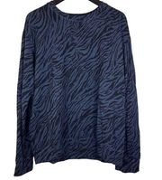 Sundry Womens Zebra Print Crew Neck Long Sleeve Sweatshirt Blk Blue Size Medium