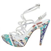 Missoni Platform Silver Teal Multicolor Strappy Heels Size EUR 38.5