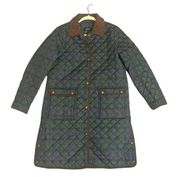 Ralph Lauren Women's Green Plaid Quilted A-Line Jacket w/ Corduroy Collar Medium