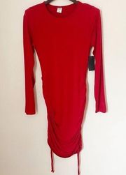 Melrose and Market Red Shoulder Pad Side Cinched Stretch Midi Dress Size M NEW