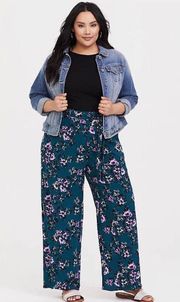 NWT  Teal Floral Challis Wide Leg Pants