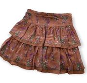 Chelsea & Violet | Mauve Floral Print Tiered Boho Style Mini Skirt Small