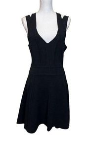 MILLY Womens Textured Knit Zip Back Fit and Flare Dress Black Size Large