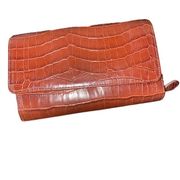 Leather Snakeskin Double Gusset Bifold Wallet Zip Closure two button flap/zipper