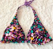Reversible Triangle Cup Halter Bikini Top Purple Floral Animal Print Size M/L