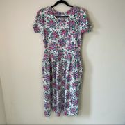 VINTAGE Erika & Company Pink Purple White Floral Midi Dress