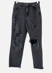 PacSun Distressed Destroyed Ripped Faded Black Mom Denim Jeans Size 23