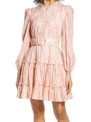 Rachel Parcell Tiered Long Sleeve Fit & Flare Minidress Pink Clustered Floral