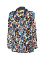 Multicolor Stained Glass Triangles Look Button Shirt w Adj Sleeves Women Large