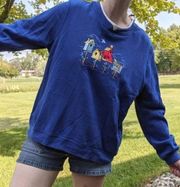 Breckenridge Blue Embroidered Birdhouse Pullover Christmas Grandma Sweater Sze S