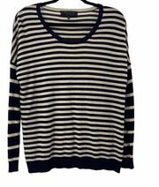 Rag & Bone Navy Blue Off White Contrasting Striped Merino Wool Sweater