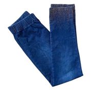 Soft Surroundings Women Size S Sequin Hem Pull on Skinny Jeans Jeggings Blue