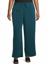 NEW NWT FRENCH LAUNDRY Plus Size Teal Blue Wide Leg Drawstring Pull On Pants 1X