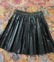 Black Leather Pleated Skirt 