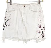 Driftwood Stef Floral Embroidered White Denim Skirt 29