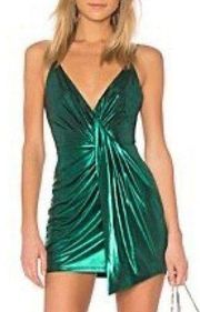 H:ours Womens Lilith Dress Deep VNeck Green Revolve Mini Party Size Small