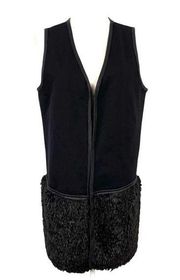 Max Studio Faux Fur Shearling Black Long Vest M