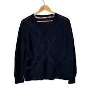 Burberry Brit Size L Navy Blue Knit Woven Pattern Sweater