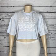 Flirtitude Active NWT Sz. XL Blue White Tie Dye Beach Wave Knit Crop Top T-Shirt