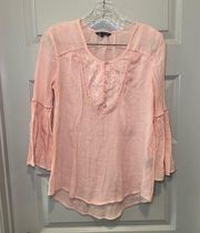 Unique Spectrum Light Pink Bell Sleeve Blouse size M