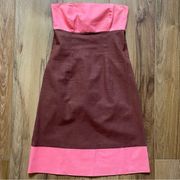 strapless pink and brown linen cotton blend Dress size M