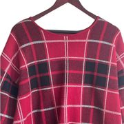 Tahari Top Women Plus 1X Red Black Tartan Plaid Crew Neck 3/4 Sleeve Tunic