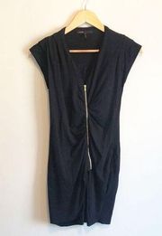 Maje Zip Front Mini Dress Black Ruching Size 1