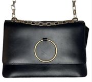 River Island Studio Real Black Smooth Leather Circle Cross Body Bag Chain Strap