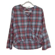 Dylan Heart Flannel Snap FrontV Neck Hi Low Hem Gray Red White Size Small