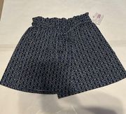 LulaRoe Ella Navy Blue and White Medium Patterned Shorts Elastic Waist Tie Bow