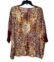 Ivy Jane Women Top Silky Flowy Tunic Leopard Print Dolman Sleeves Colorful Small