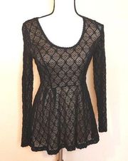 Catherine Malandrino Black Lace Tunic Short Dress Size XS Peplum Lace Beige