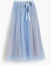 NWT J.Crew Tulle Ball Skirt in Blue Sheer Mesh Pleated Ribbon Belt A-line 8