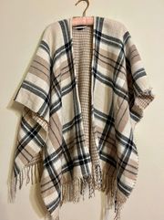 Houndstooth Scarf Reversible Beige & White Plaid Shawl Long Women’s