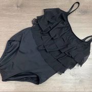 Longitude Black Ruffle One Piece Swimsuit Sz.8 NWT