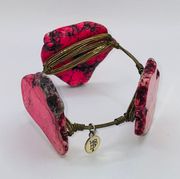 Bourbon And Bowties Gold Tone Pink Beaded Large Statement Bangle Bracelet