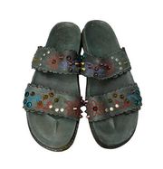 Free People Spellbound Leather Embroidered Studded Slide Sandals SZ 41 or 10 WMN